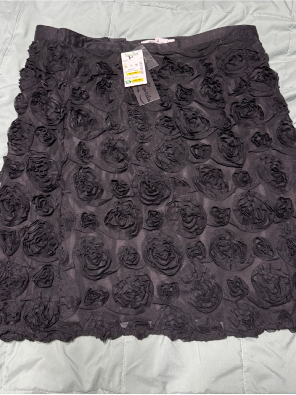 Katherine Barclay Black Floral Appliqué Midi Skirt